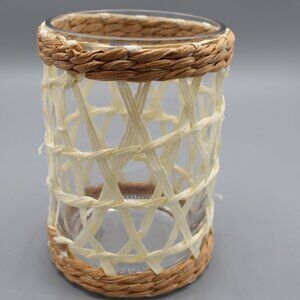 Island Wrapped Hurricane Candle Pencil Cup Vase Rattan Amanda Lindroth